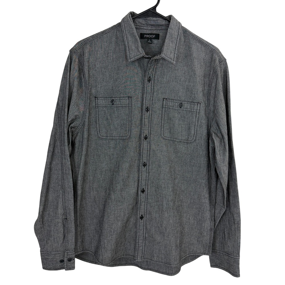 Proof Shirt Mens Medium Grey Long Sleeve Button Down Dual Pockets Workwear